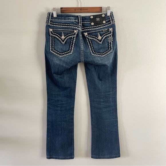 Miss Me | Womens Dark Wash Boot Jeans Blue Denim Thick Stitch Embellished JP5014 - Picture 4 of 13